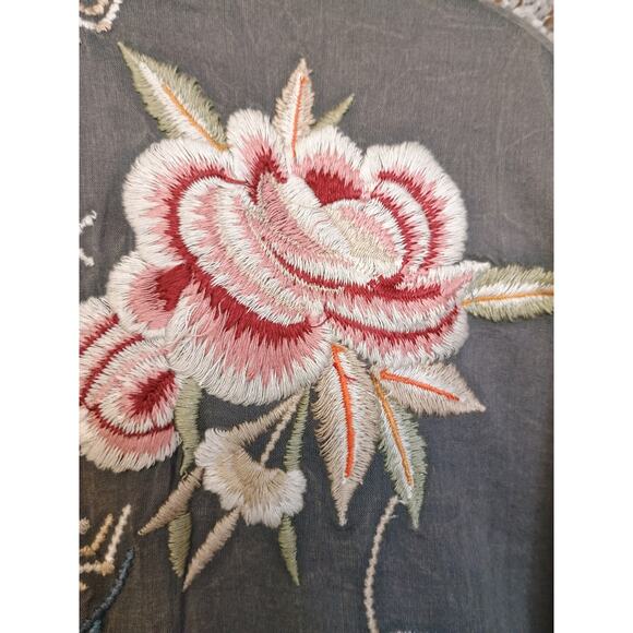 Kyla Seo XL Hand-Embroidered Cotton Tunic Shirt Gray Boho Artisan Blouse - Picture 6 of 16